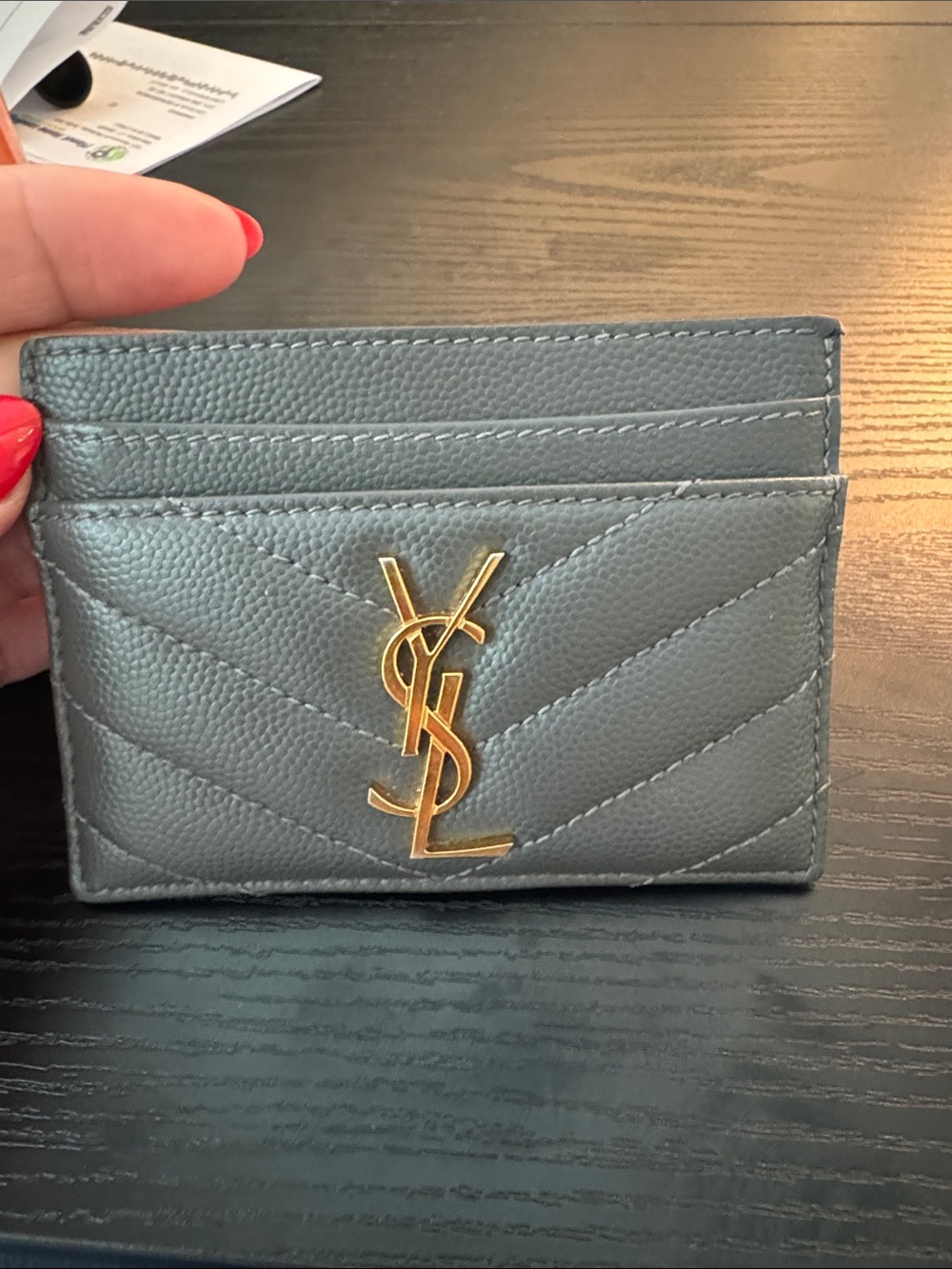 Saint Laurent Gray Quilted Card Holder with Gold YSL Hardware - Picture 5 of 15